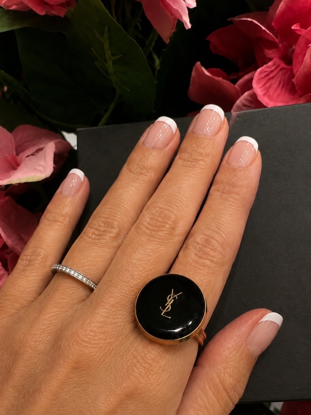 Repurposed Button Ring/ Adjustable Black and Gold